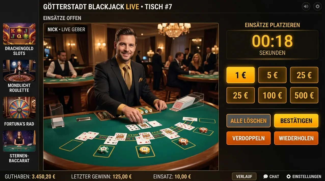 Live Casino Tische im Angebot von Gorilla